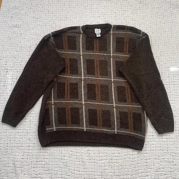 Geoffrey Beene Vintage Brown Checkered Sweater - Size XXL - Picture 1 of 4